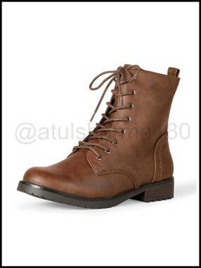 Lace-Up Combat Boots Faux Leather Ankle Booties